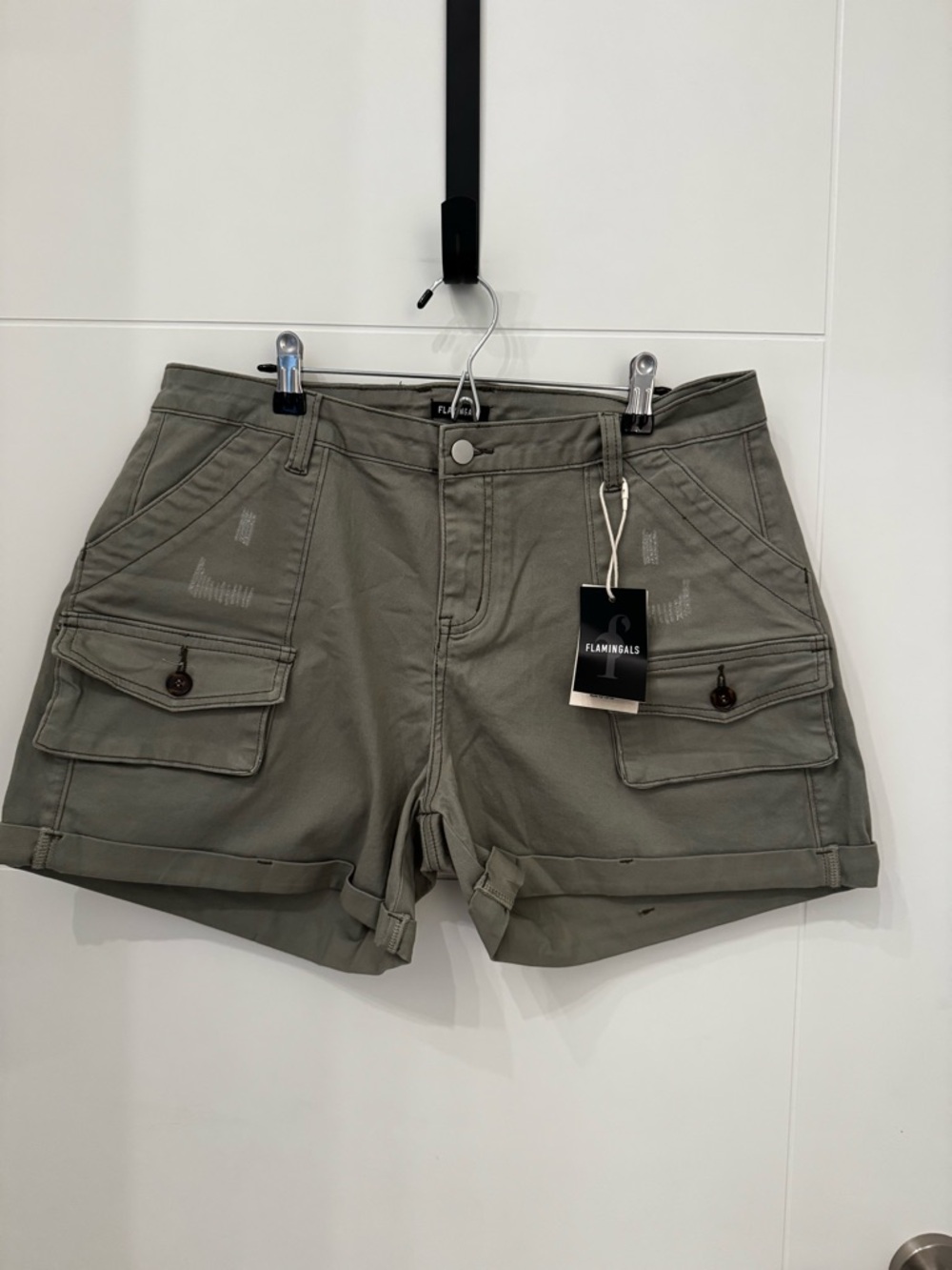 Flamingals Olive Cargo Utility Shorts - Women's